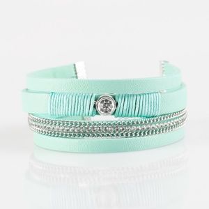 Foam Green Leather Silver Chain Bracelet